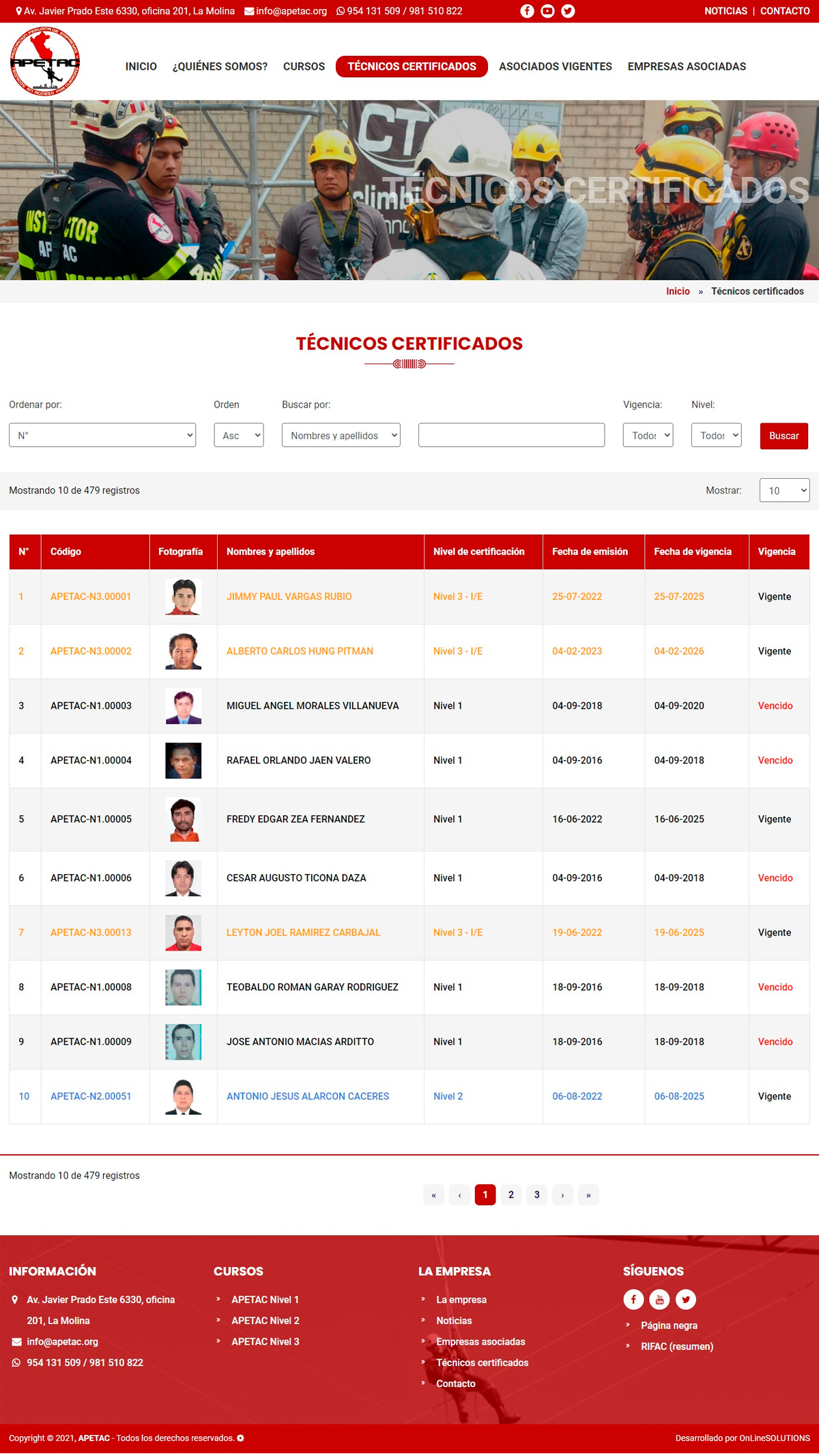 Técnicos certificados
